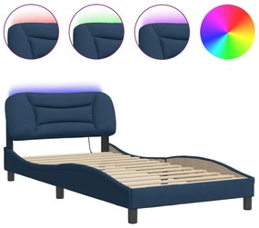 3213689 vidaXL Cadru de pat cu lumini LED, albastru, 100x200 cm, textil