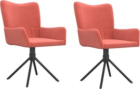 vidaXL Scaune de bucătărie pivotante, 2 buc., roz, catifea