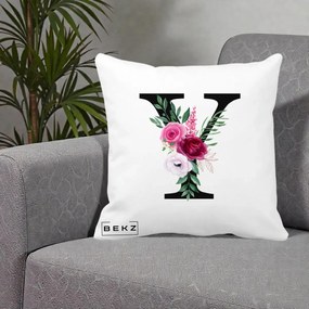 Cadou Personalizat - Perna Personalizata Monograma Florala Litera Y cu Buchet, 40x40 cm, Alba Mata, Husa Detasabila, Perna Inclusa, BEKZ®