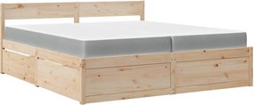 vidaXL Pat cu sertare și saltea, 200x200 cm, lemn masiv pin