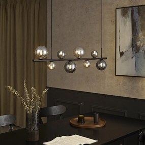 Lampă suspendată neagră cu sticlă fumurie și chihlimbar dreptunghiulară cu 8 lumini - Monaco