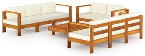3057931 vidaXL Set mobilier grădină perne alb/crem, 8 piese, lemn masiv acacia