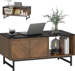 HOMCOM Masă de cafea, masă de living, blat efect marmură, 2 uși și 2 nișe deschise, 100 x 50,8 x 45,7 cm, nuc | Aosom Romania