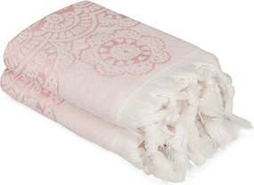 Set 2 prosoape baie MARCELLO, roz/alb, bumbac, 50x90 cm