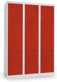 Dulap metalic Z, 3 compartimente, 120 x 50 x 180 cm, incuietoare cu cilindru, rosu - ral 3000
