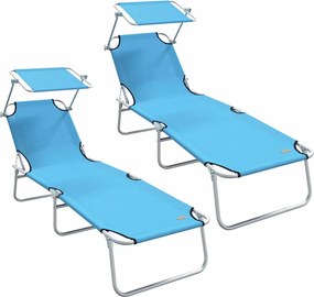 vidaXL Șezlong 2 pcs Albastru strălucitor 58 x 188 x 77cm Poliester