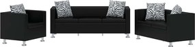 vidaXL Set canapele 3 și 2 locuri și fotoliu, negru, piele artificială