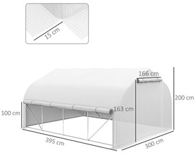 Outsunny Sera de Gradina 4x3m cu Pereti Laterali si Usa cu Fermoar 8 Ferestre Tunel pentru Plante | Aosom Romania