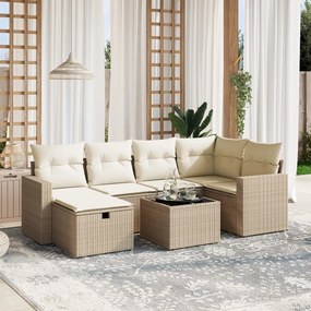 vidaXL Set canapele de grădină, 7 piese, cu perne, bej, poliratan
