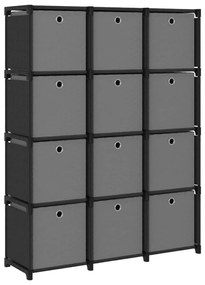 322615 vidaXL Raft expunere, 12 cuburi + cutii, negru, 103x30x141 cm, textil