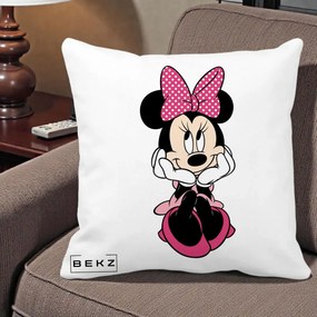 Perna Personalizata Minnie Mouse cu Fundita, 40x40 cm, Alba Mata, Husa Detasabila, Perna Inclusa, BEKZ®