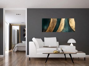 Tablou - Abstracție verde cu auriu I. (120x50 cm)