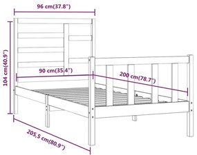 Cadru de pat, alb, 90x200 cm, lemn masiv de pin Alb, 90 x 200 cm