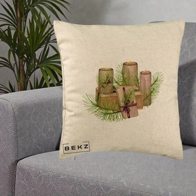 Perna Decorativa Lumanari cu Cadouri Naturale, 40x40 cm, Bej, Husa Detasabila, Perna Inclusa, BEKZ®