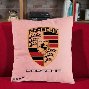 Perna Personalizata Porsche Stuttgart, 40x40 cm, Roz, Husa Detasabila, Perna Inclusa, BEKZ®