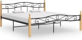 vidaXL Cadru de pat, negru, 200x200 cm, metal și lemn masiv de stejar