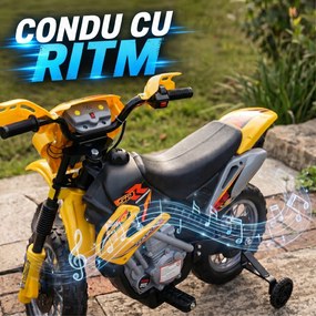 Moto Cross Electric pentru Copii HOMCOM cu Role, Galben | Aosom Romania