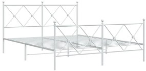 376571 vidaXL Cadru de pat metalic cu tăblie, alb, 150x200 cm