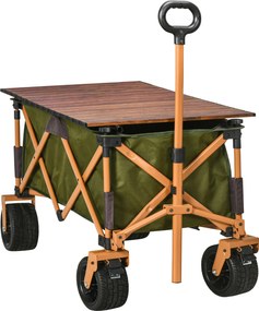 Outsunny Cărucior, pliabil, cu masă pliabilă, cadru din oțel, mâner reglabil, verde, 108 x 55 x 93 cm | Aosom Romania