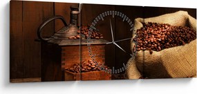 Tablou cu cafea (cu ceas) (90x30 cm)
