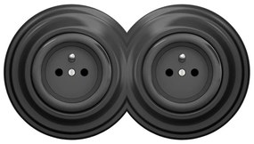 Kliklap - Priză dublă retro cu ramă, 230 V, antracit