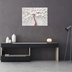 Tablou - Imaginea copacului alb cu flori albe, rosegold (70x50 cm)