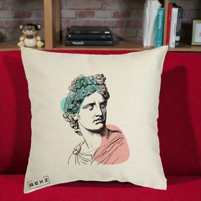 Perna Decorativa Bust Grec Vaporwave, 40x40 cm, Ecru, Husa Detasabila, Perna Inclusa, BEKZ®