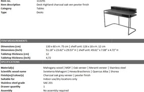 Birou design LUX Highland gri 113291 HZ