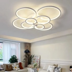 Lustră LED cu Telecomandă, Meda 4+4 cercuri, 268W, Alb, 90cm