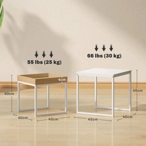 HOMCOM Set de Măsuțe de Cafea Impilabile Moderne cu Tavă, 45x45x45 cm, Alb și Stejar | Aosom Romania
