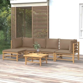 3155116 vidaXL Set mobilier de grădină cu perne gri taupe, 6 piese, bambus