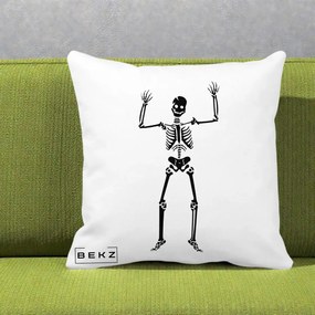 Perna Decorativa Halloween Schelet Dansator, 40x40 cm, Alba Mata, Husa Detasabila, Perna Inclusa, BEKZ®