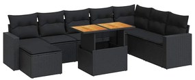 3327072 vidaXL Set mobilier de grădină cu perne, 9 piese, negru, poliratan