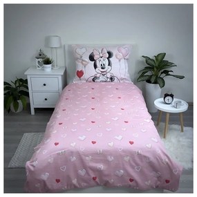 Lenjerie de pat pentru copii roz din bumbac pentru pat de o persoană 140x200 cm Minnie "Balloon" – Jerry Fabrics