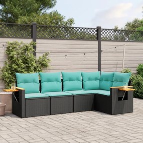 vidaXL Set mobilier de grădină cu perne, 5 piese, negru, poliratan