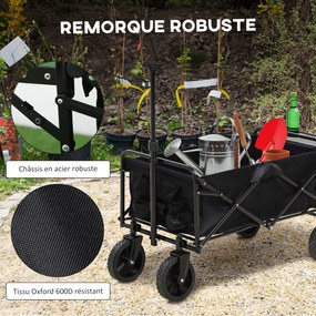 Outsunny Cărucior de Grădină Pliabil 4 Roți material textil detasabil mânecă telescopică Inclinație reglabilă Tavă Rabatabilă negru | Aosom Romania