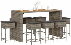 3261520 vidaXL Set mobilier bar de grădină, cu perne, 9 piese, gri, poliratan