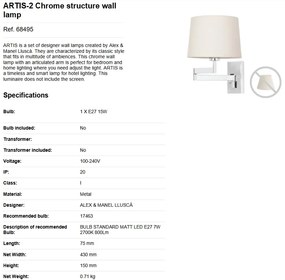 Aplica cu brat articulat stil clasic design elegant ARTIS-2 crom/alb
