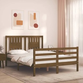 3194569 vidaXL Cadru de pat cu tăblie, maro miere, 120x200 cm, lemn masiv