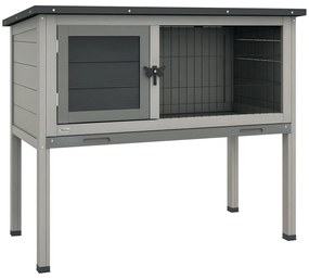 PawHut Cușcă de Iepure Ridicată, Cușcă de Iepure cu Tavă Extensibilă și Trapă, 84x43x70 cm, Gri