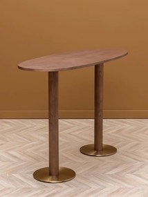 Masă bar din lemn de stejar și metal, ovală, cu picior disc auriu, natur, finisaj satinat, 160×60×107 cm, „Barrio"