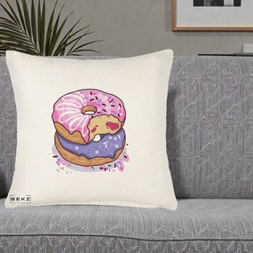 Perna Decorativa Donuts Roz si Mov, 40x40 cm, Crem Reliefat, Husa Detasabila, Perna Inclusa, BEKZ®