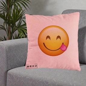 Perna Decorativa Emoji Limba Scoasa, 40x40 cm, Roz, Husa Detasabila, Perna Inclusa, BEKZ®