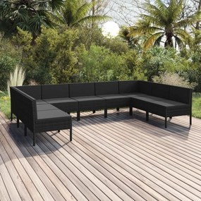 Set mobilier de gradina cu perne, 9 piese, negru, poliratan