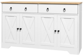 HOMCOM Bufet mobilier de depozitare dulap de bucătărie stil rustic 2 sertare și 2 dulapuri rafturi la înălțimi reglabile alb | Aosom Romania