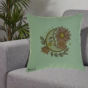 Perna Personalizata Luna Boho Chip Floral, 40x40 cm, Verde, Husa Detasabila, Perna Inclusa, BEKZ®