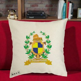 Perna Personalizata FC United Ploiesti 1906 Fotbal, 40x40 cm, Ecru, Husa Detasabila, Perna Inclusa, BEKZ®