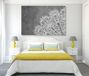 Tablou elementele unei Mandale florale în design alb-negru
