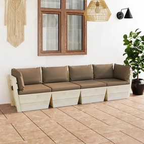 3063452 vidaXL Canapea de grădină din paleți cu perne, 4 locuri, lemn molid