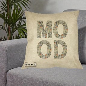 Perna Decorativa MOOD Money Grafic Urban, 40x40 cm, Crem, Husa Detasabila, Perna Inclusa, BEKZ®